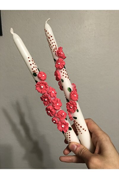 Elif Design 2’li Pembe Çiçekli Üç Boyutlu Şamdan Mumu Seti Pembe Çiçekli Papa...