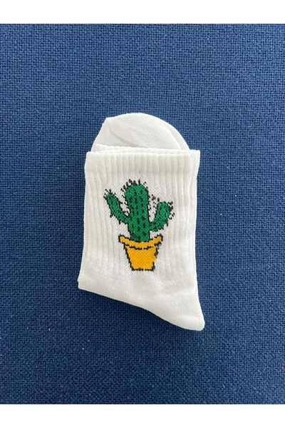 Touz Унисекс бели колежански чорапи Sep Cactus