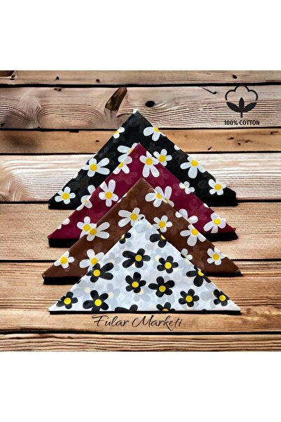 Fular Marketi 100% قطن 4 قطع نمط ديزي أسود بورجوندي بني أبيض