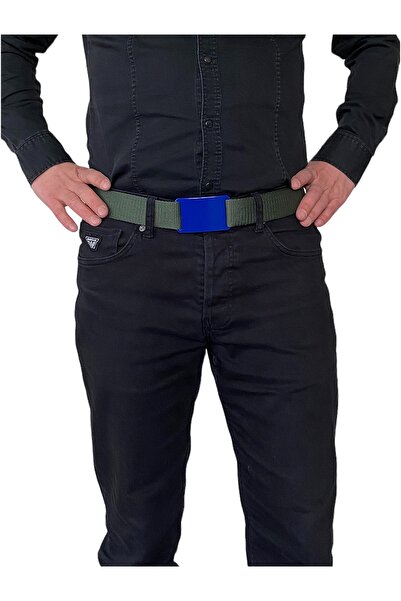 GoDeri 2023 Сезон Унісекс Синій Ремінь із Зеленою Пряжкою 4 см = Синій Прямий