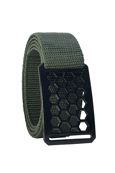 GoDeri Noul sezon 2023 - Curea unisex neagră cu cataramă tip fagure verde 4 cm