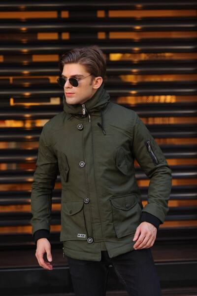 alaska the last frontier Alaska Slim Fit Water and Cold Resistant Hooded Short Parka Coat--khaki--