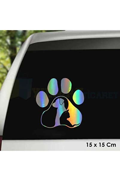 yılmazetic Kedi Köpek Pati Hologram Oto Sticker Cam Araba Yapıştırma Çıkartma...