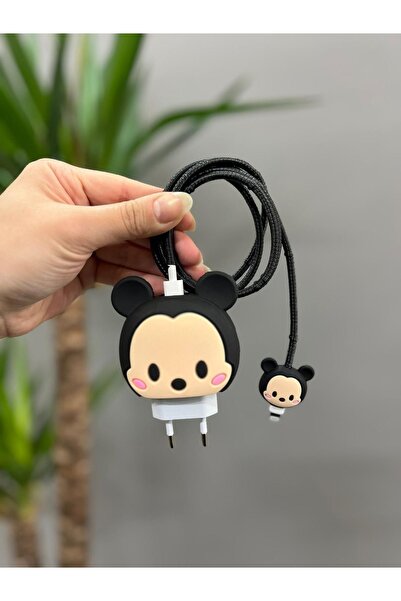 Mi7a Sevimli Silikon Şarj Koruyucu Iphone Şarj Başlığı Ve Kablo Koruyucu Mickey Mouse