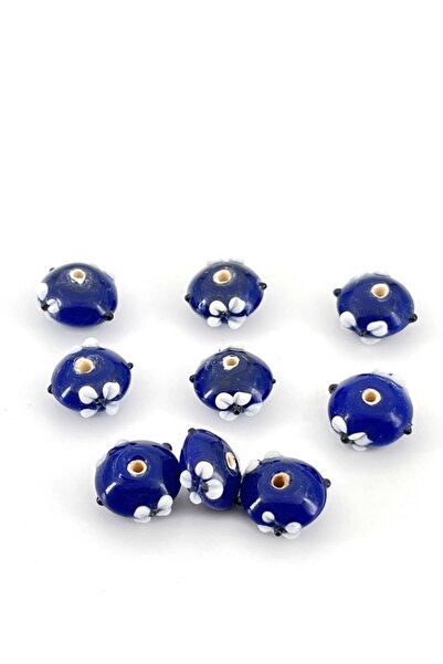 Selvi Konsept Murano Rondela Çiçek Cam Boncuk Lacivert 15x8 Mm 5 Adet