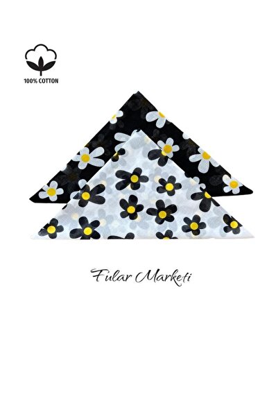 Fular Marketi 100% βαμβάκι 2 τεμάχια με σχέδιο Daisy Μαύρο, Λευκό