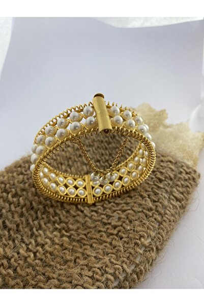 Midyat Artuklu Gümüşçülük Inci Modeli Kelepçe Gümüş Altın Kaplama Bileklik