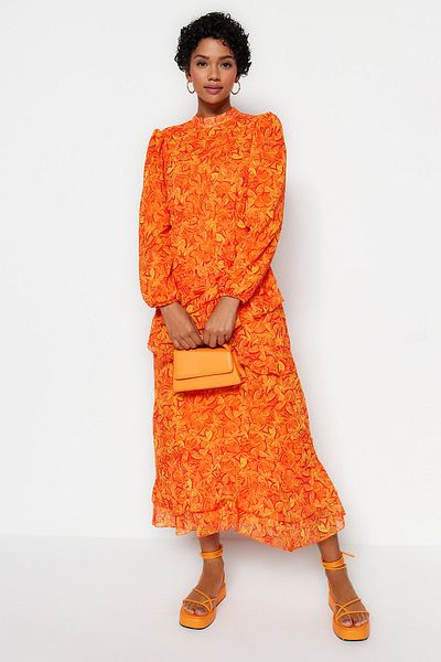 Trendyol Modest Kleid - Orange - Gerüschter Saum