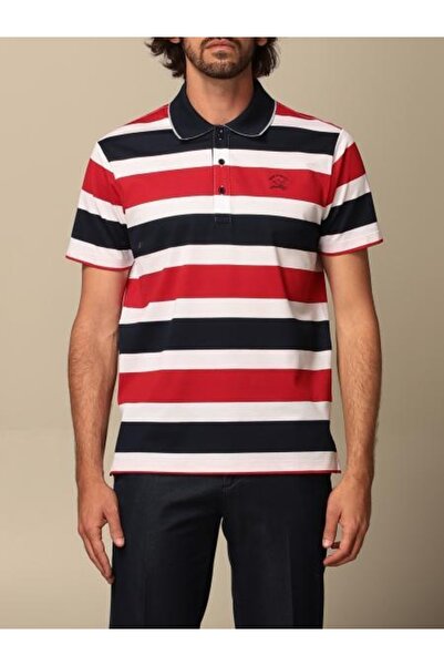 PAUL&SHARK Erkek Pamuklu Regular Fit Çizgili Kısa Kollu Lacivert-kırmızı Polo...
