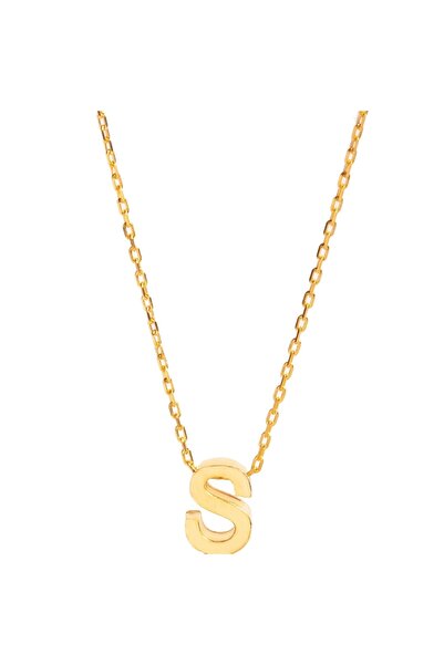 Şimal Silver 14 Ayar Altın Kaplama S Harf 925 Ayar Gümüş Kolye