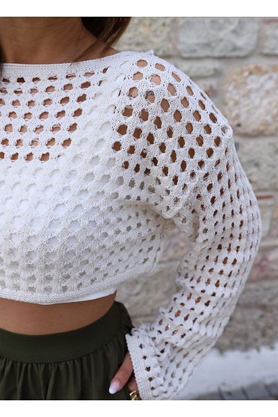 Purple by Banu Ecru Perforated Knitwear Blouse Crop Blouse