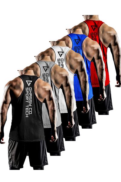 GHASSY CO. حزمة من 5 ملابس رياضية للرجال ذات مقاس Y-back Gym واللياقة البدنية Gym-101