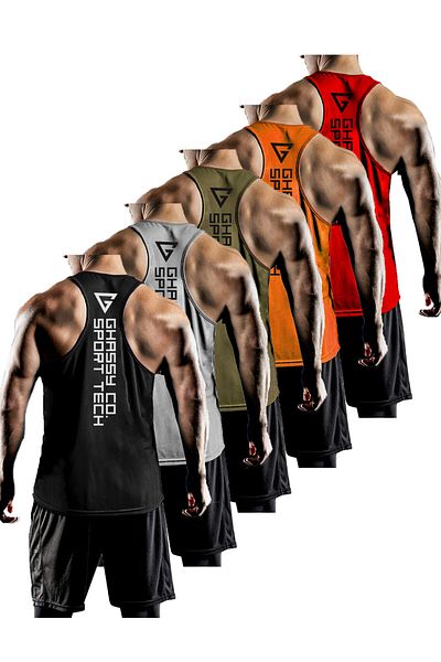 GHASSY CO. حزمة من 5 ملابس رياضية للرجال ذات مقاس Y-back Gym واللياقة البدنية Gym-101
