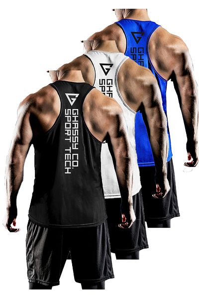 GHASSY CO. مجموعة من 3 قطع من ملابس رياضية للرجال ذات مقاس Y-back Gym واللياقة البدنية Gym-101