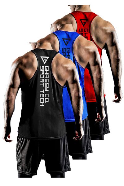 GHASSY CO. مجموعة من 3 قطع من ملابس رياضية للرجال ذات مقاس Y-back Gym واللياقة البدنية Gym-101