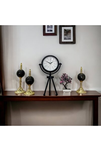 Bahat Siyah Metal Ofis Salon Otel Ayaklı Masa Saati 26 45 Cm M6