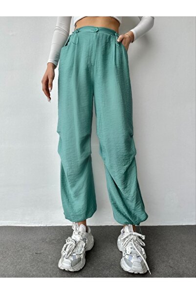 WellWay Pantaloni de parașuta cu picior din cauciuc, verde