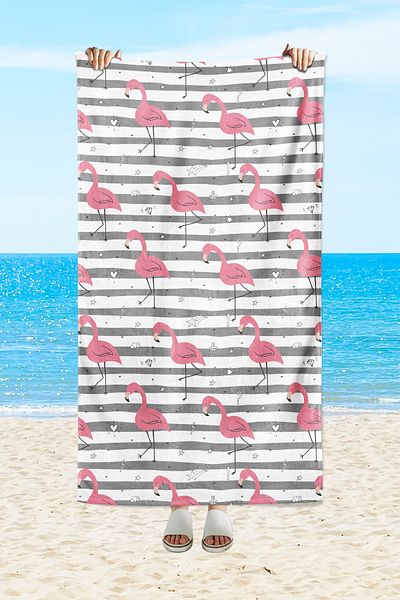 milroma Flamingo Patterned Milroma White Sea and Beach Towel