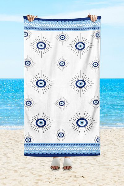 milroma Mi̇lroma - Blue Towel for Sea and Beach with Evil Eye Pattern