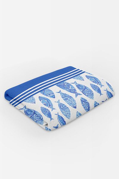 milroma Mi̇lroma Blue Fish Patterned Sea and Beach Towel
