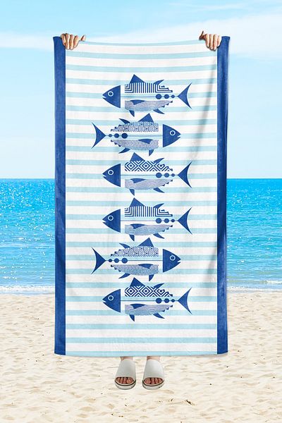 milroma Mi̇lroma Blue Fish Patterned Sea and Beach Towel