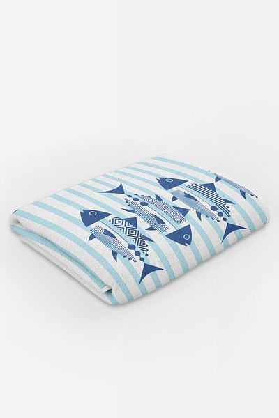 milroma Mi̇lroma Blue Fish Patterned Sea and Beach Towel
