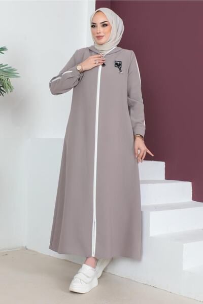 benguen 920 Embroidery Detailed Hijab Abaya Mink