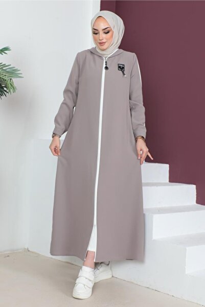 benguen 920 Embroidery Detailed Hijab Abaya Mink