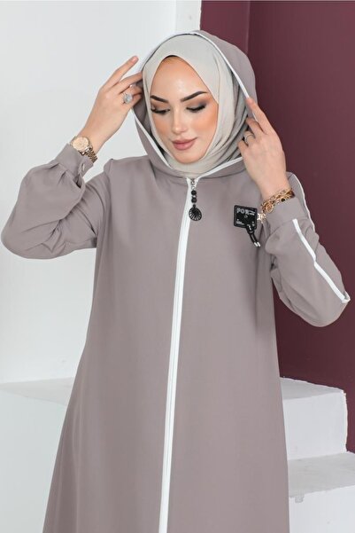 benguen 920 Embroidery Detailed Hijab Abaya Mink