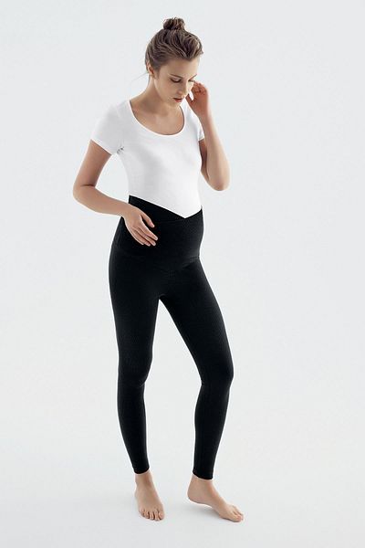 Artış Ribbed Cross High Waist Stretchy Recovery Maternity Leggings