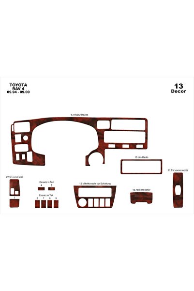 meriç cockpit design ميريش تويوتا راف 4 تنجيد أمامي أسود لامع 13 قطعة 1994-2000