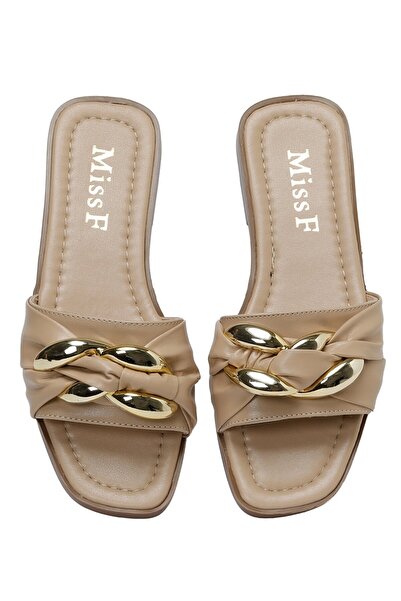 Miss F Ds23031 3Fx Beige Women's Flat Slippers