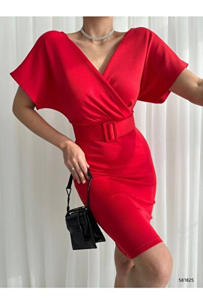 merlavin Rochie de damă roșie, cu centură din material Diver