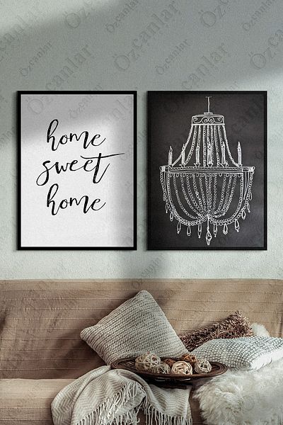 ÖZCANLAR ÇERÇEVE Home Sweet Home Frameless Frame Look 2 τεμαχίων MDF Σετ ζωγραφικής τοίχου Σετ ζωγραφικής MDF