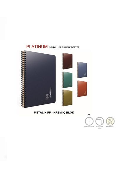 Gıpta Platinum Spiraled Metallic PP Cover A4 120 Sheets Checkered Notebook