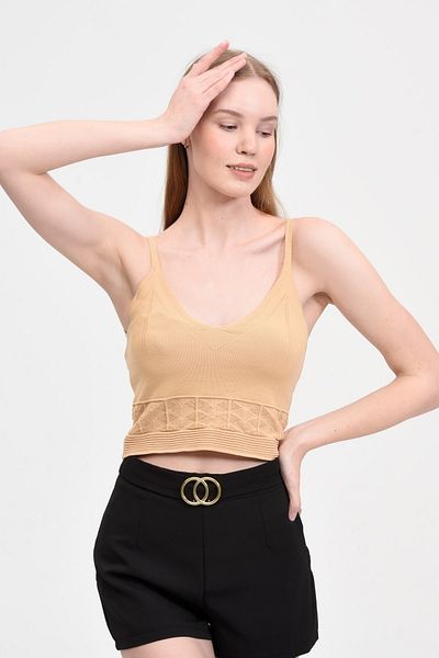Fanori Woman Πλεκτό εσώρουχο με λουράκι Crop Rope Camel Color