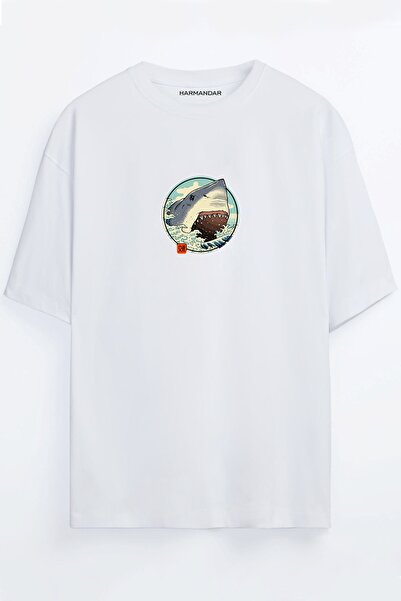 Harmandar Anime Shark Printed Oversize T-shirt
