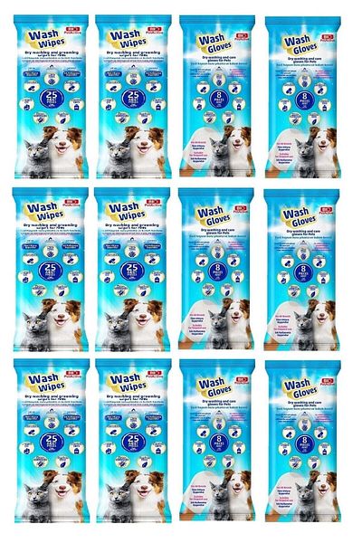 Bio PetActive Mixed Pack of 12 - Wash Gloves and Wash Wipes
