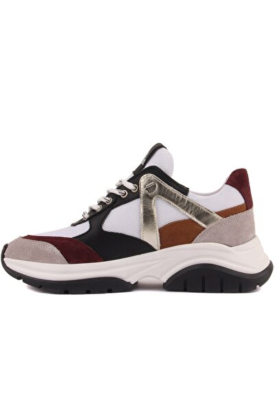 SailLakers - Bordo, Gri Süet, Siyah Deri Bağcıklı Kadın Sneaker 390-70400E5C