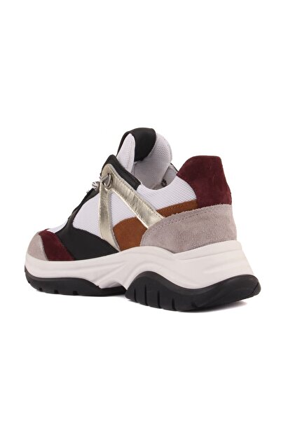 SailLakers - Bordo, Gri Süet, Siyah Deri Bağcıklı Kadın Sneaker 390-70400E5C