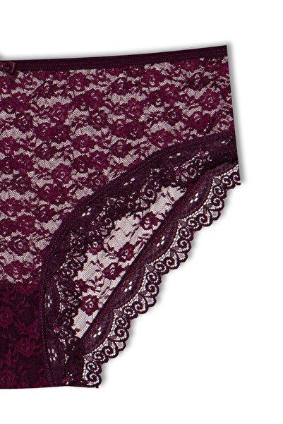 HNX Μωβ Δαντελένιο Ψηλόμεσο Γυναικείο Σλιπ Plus Size