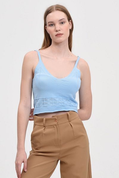 Fanori Woman Tricotaj de culoare albastră, montat/pe corp