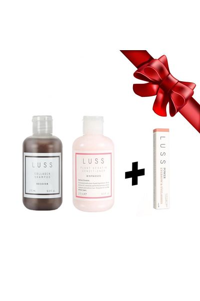 LUSS Plant Keratin Mask and Collagen Shampoo - Anti-Spill Set of 2 + Eyebrow Eyelash Serum Gift