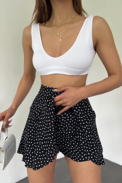 LE CARAMBOLE Fusta scurtă de vară cu buline din viscoză neagră - crem 1905