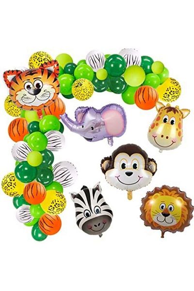 MERİ PARTİ 100 Balloons, 5 Safari Foil Balloons and Balloon Chain Safari