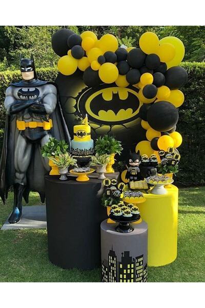 MERİ PARTİ Batman Konsept 100 Adet Balon Ve Balon Ziincir Seti Doğum Günü Kon...