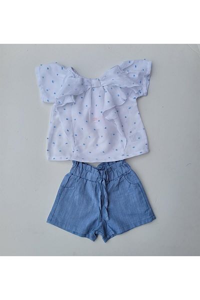Çikoby Girl's Polka Dot Blouse Cotton Shorts Suit