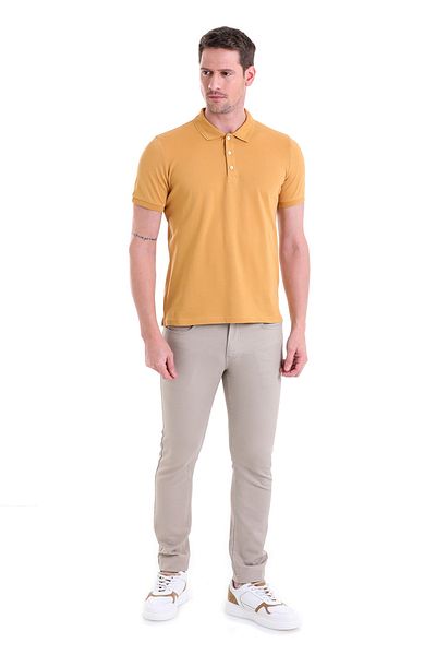 Hatemoğlu Μπλουζάκι με λαιμόκοψη από μουστάρδα Comfort Fit 100% βαμβακερό