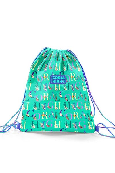 Coral High Kids Water Green Light Pink Monogram Patterned Drawstring Drawstring Backpack 22668