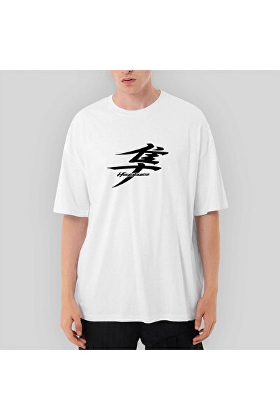 Z zepplin Tricou alb supradimensionat text cu logo Hayabusa